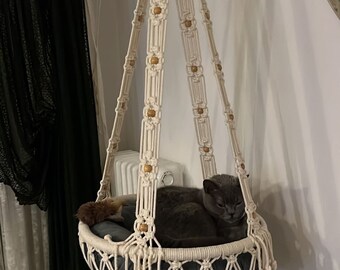 Macrame Cat Hammock,Cat bed,Pets Gifts,Wall hanging cat hammock,XXL Cat Hammock for Big Cats,Boho Cat Swing,Hanging Cat Bed,Gift to Frends