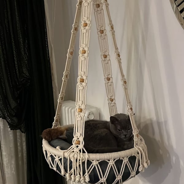 Macrame Cat Hammock,Cat bed,Pets Gifts,Wall hanging cat hammock,XXL Cat Hammock for Big Cats,Boho Cat Swing,Hanging Cat Bed,Gift to Frends