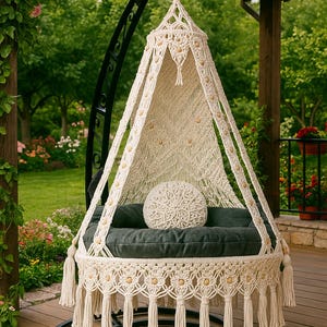 Macrame Hanging Chair,Outdoor Swing Seat,Cozy Hammock, Handmade Hanging Chair, Patio Swing, Housewarming Gift,Macrame Swing,Patio Hammock