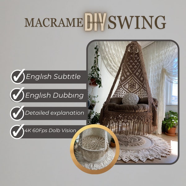 Pattern VIDEO tutorial Macrame Swing Chair,DIY Hammock Chair,Bedroom Chair,Macrame DIY,Boho Hanging Chair,Dıy Macrame Chair Video,Hammock