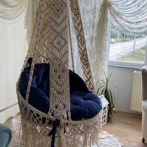 Macrame Hammock Chair,Cushioned Macrame Swing,Hangesessel,Macrame Chair,Macrame Handmade Swing,Hanging Chair,Macrame Carpet,Hanging Chair,
