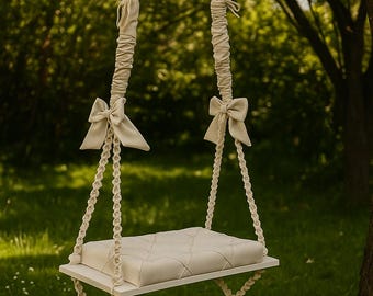 Handmade Wooden Rope Swing: Rustic Bench Seat, Indoor/Outdoor housewarming Gift, Christmas Gift
