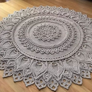Bedroom Beige Crochet Round Rug,Cotton Rope Carpet Rug,Handmade House Gift,Boho style bedroom washable Rug,Housewarming Gift,Bridal Gift,Mat
