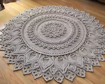 Bedroom Beige Crochet Round Rug,Cotton Rope Carpet Rug,Handmade House Gift,Boho style bedroom washable Rug,Housewarming Gift,Bridal Gift,Mat