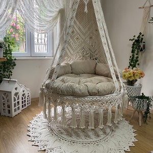 Beige Patio Hammock,Hanging Chair,Outdoor Swing Set,Hängesessel, Rocking Chair,Hammock Chair,Christmas Gift,Swing Chair,Hanging İndoor Swing
