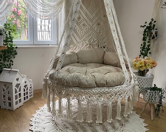 Beige Patio Hammock,Hanging Chair,Outdoor Swing Set,Hängesessel, Rocking Chair,Hammock Chair,Christmas Gift,Swing Chair,Hanging İndoor Swing