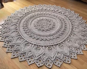 Handmade Crochet Cotton Rug: 3D Mandala Boho Floor Mat