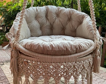 Hängestuhl, Makramee Schaukel, Terrasse Schaukelstuhl, Stuhl im Freien, Boho Hängestuhl, Makramee Terrasse Hängematte, Weihnachtsgeschenk, Hängestuhl İndoor