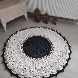 Beige Crochet Round Rug,Cotton Rope Knitted Carpet Rug,Handmade carpet rug,Bath Mat,House Gift,Boho style bedroom washable Rug,Home Gift,Mat