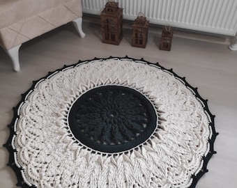 Beige Crochet Round Rug,Cotton Rope Knitted Carpet Rug,Handmade carpet rug,Bath Mat,Boho style bedroom washable Rug,Housewarming gift
