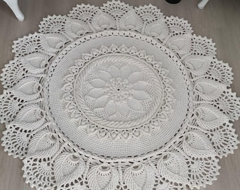 Crochet Cotton Rug,Round Beige Knitted Rug,Circle Crochet nursery Rug mat,Home Decor,Housewarming gift,Washable Cotton rug,Round Area rug,