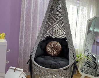 Gray Macrame Double Swing Chair,Macrame Swing chair,Macrame Hanging Chair,Macrame Handmade Swing,BohoHanging Chair,Garden  Macrame Swing,