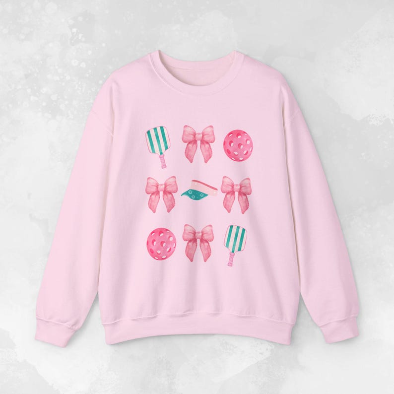 Preppy Pickleball Sweatshirt, Fun Pickleball Sweater, Cute Women's Pickleball Shirt, Coquette Aesthetic, Gift for Pickleball Player Light Pink