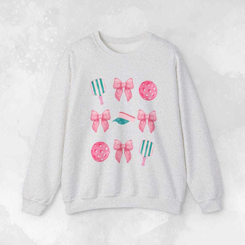 Preppy Pickleball Sweatshirt, Fun Pickleball Sweater, Cute Women's Pickleball Shirt, Coquette Aesthetic, Gift for Pickleball Player Ash