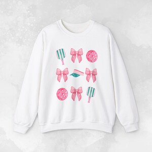 Preppy Pickleball Sweatshirt, Fun Pickleball Sweater, Cute Women's Pickleball Shirt, Coquette Aesthetic, Gift for Pickleball Player White