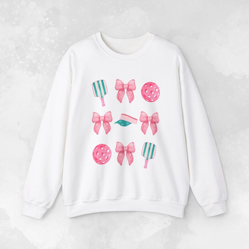 Preppy Pickleball Sweatshirt, Fun Pickleball Sweater, Cute Women's Pickleball Shirt, Coquette Aesthetic, Gift for Pickleball Player White