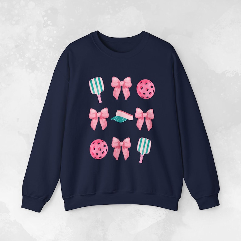 Preppy Pickleball Sweatshirt, Fun Pickleball Sweater, Cute Women's Pickleball Shirt, Coquette Aesthetic, Gift for Pickleball Player Navy