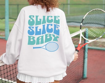 Trendy Tennis Graphic Sweatshirt, Slice Slice Baby Tennis Crewneck, Gift for Tennis  Player, Teen Tennis Shirt
