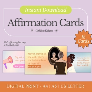 Affirmations Girl Boss | Affirmation stimulante | Cartes de vœux pour une femme de carrière | Affirmations positives | Cartes d'entretien | Imprimable
