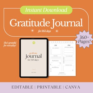 Gratitude Journal Template - Editable Canva Daily Journal for Day and Night Reflection - Mindfulness, Self-Love, and Self-Care Printable