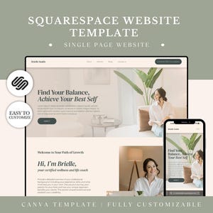 Minimalist Squarespace Coach Website Template | 12-Section DIY Editable Portfolio Sales Page | Modern Aesthetic Business Wellness Website