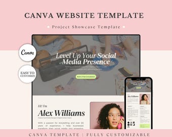 Colorful 1-Page Canva Website Template | Perfect for Portfolios, Social Media Managers and Creatives | Easy Customization & Stylish Design