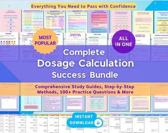 Pacchetto completo di guide allo studio per il calcolo del dosaggio / Quaderno di lavoro per il calcolo dei farmaci / Appunti di infermieristica / Fondamenti di infermieristica / Studente di infermieristica