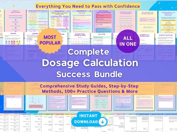 Complete Dosage Calculation Study Guide Bundle | Drug Calculations Workbook | Nursing Notes | Nursing Fundamentals | Nursing Student