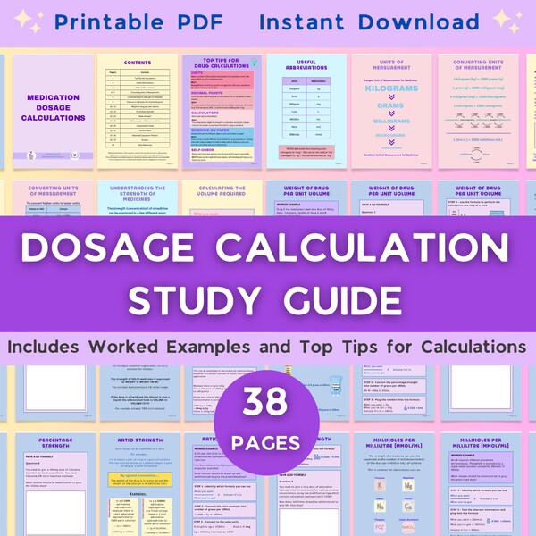 Medication Dosage Calculation Study Guide | Student Nurse | Drug Calculation Workbook | Nursing Notes | Pharmacology | Medication Management