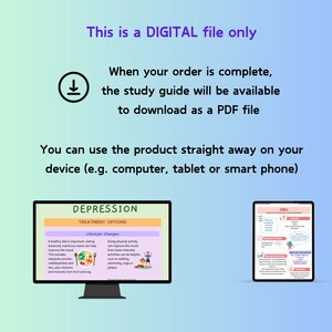 May include: A digital study guide on depression with treatment options, including lifestyle changes and a healthy diet. The guide is available as a PDF download.