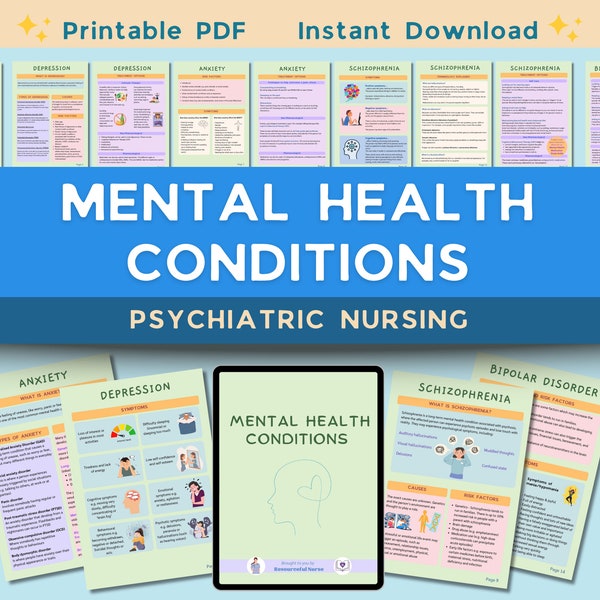 Mental Health Nurse Notes | Mental Health Study Guide | Nursing Notes | Nursing Student | Mental Health Disorders | Psychiatry | Digital