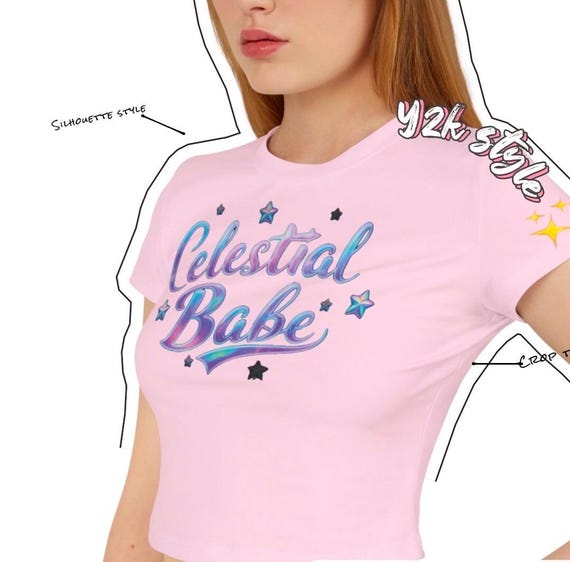 Celestial Babe Y2K Crop Top, Star Graphic Baby Tee, Cosmic Fashion