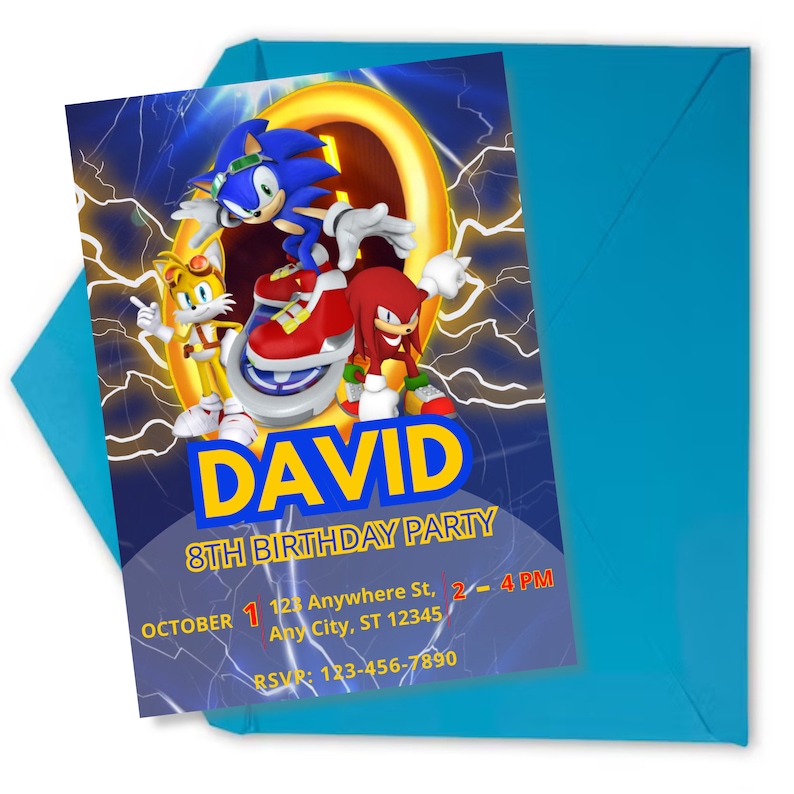 Sonic Birthday Invitation, Sonic the Hedgehog, Canva Template, Digital
