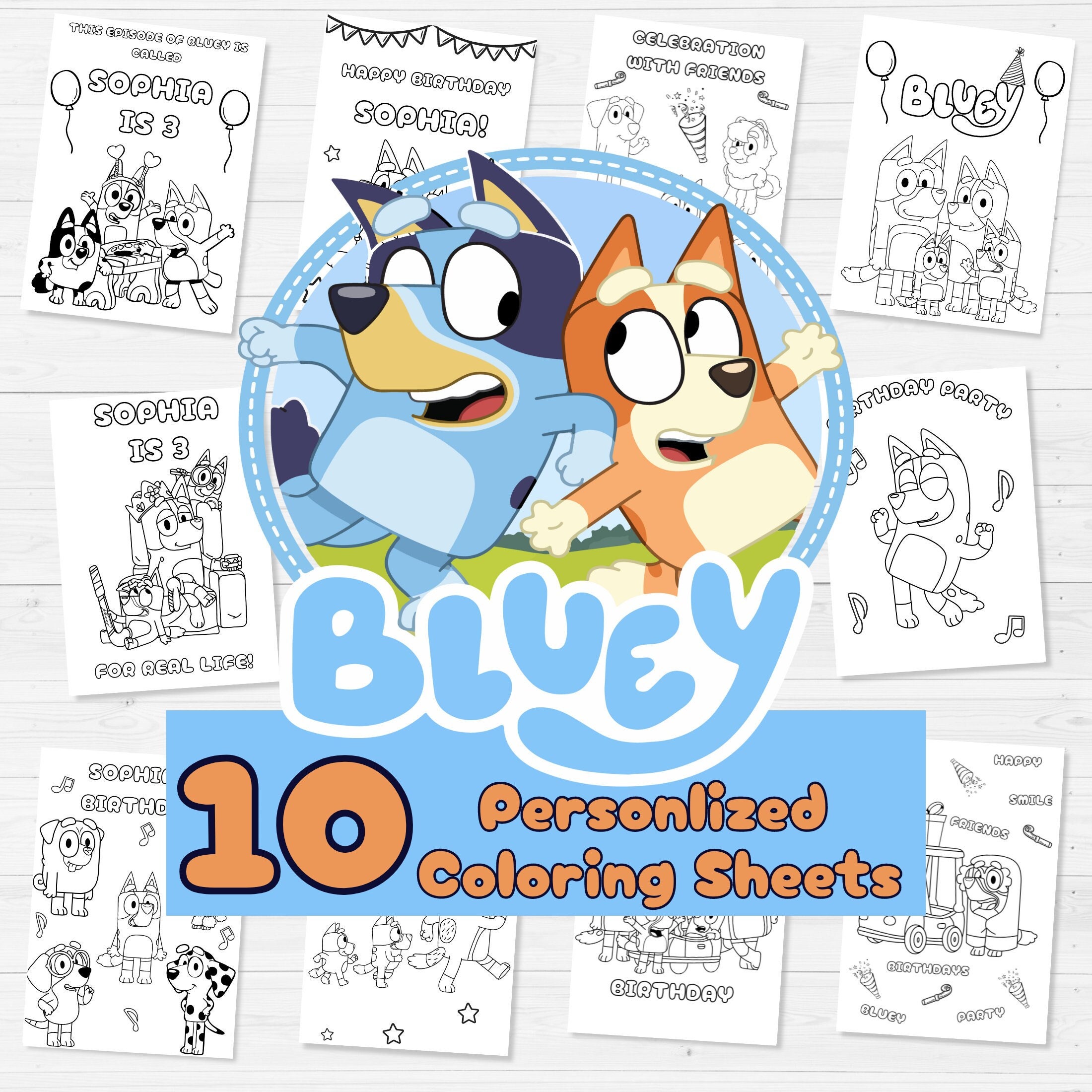 Blue Dog Coloring Sheet, 10 Personalized Blue Coloring Sheet, Kids