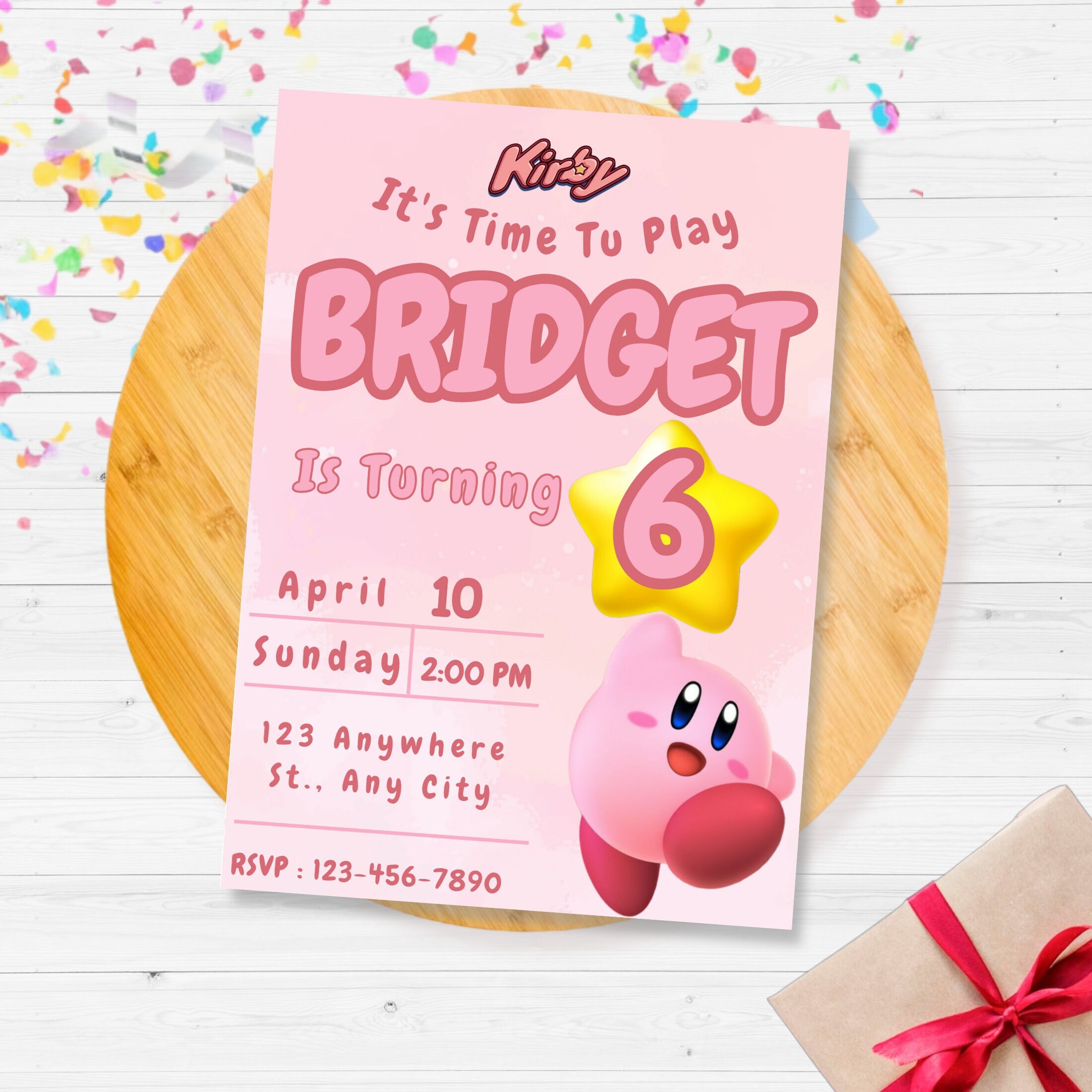 Kirby Birthday Invitation, Printable Editable Girls Invitation ...