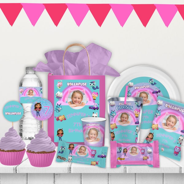 Birthday Favors Gabbys Dollhouse, Printable Gabby Dollhouse, Chip Bag, Party Decor Bundle, Cupcake Toppers, Birthday Pack, Instant Download