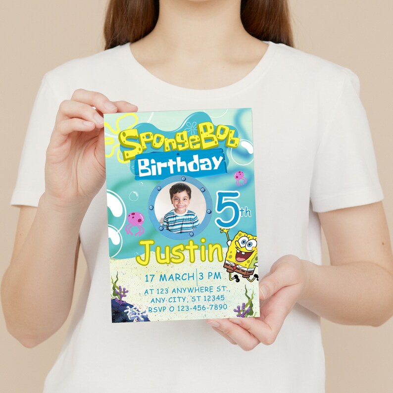 Editable Spongebob Birthday Invitation Template, Digital Kids Invite