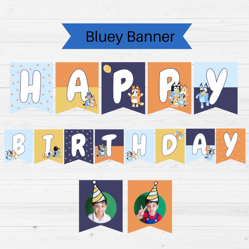 Bluey Birthday Banner, Printable Bunting Banner, Birthday Decoration ...
