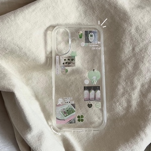 heisei retro clover pink + green sticker deco resin coated juminocore japanese vintage-style phone case !