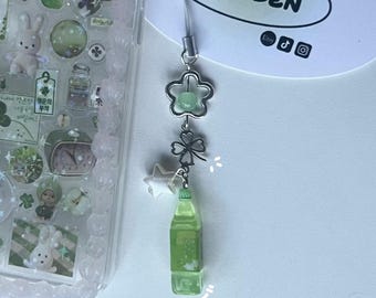 green tea + clover heisei retro dtdeco juminocore japanese matcha phone charm <3