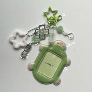 sleepy turtle photo holder heisei retro dtdeco green + white glass star juminocore keychain / bag charm <3