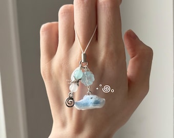 spiral stingray flocked white + blue glass oceancore heisei retro dtdeco juminocore phone charm <3