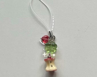 apple core + red heart glass lucky girl syndrome heisei retro juminocore dtdeco phone charm <3
