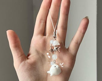 baby seal silver sparkle white glass oceancore heisei retro dtdeco juminocore phone charm <3