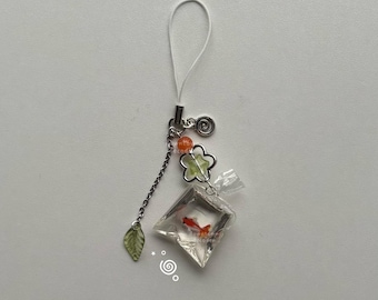 koi fish in a bag green + orange heisei retro dtdeco leaf trinket juminocore phone / bag charm <3