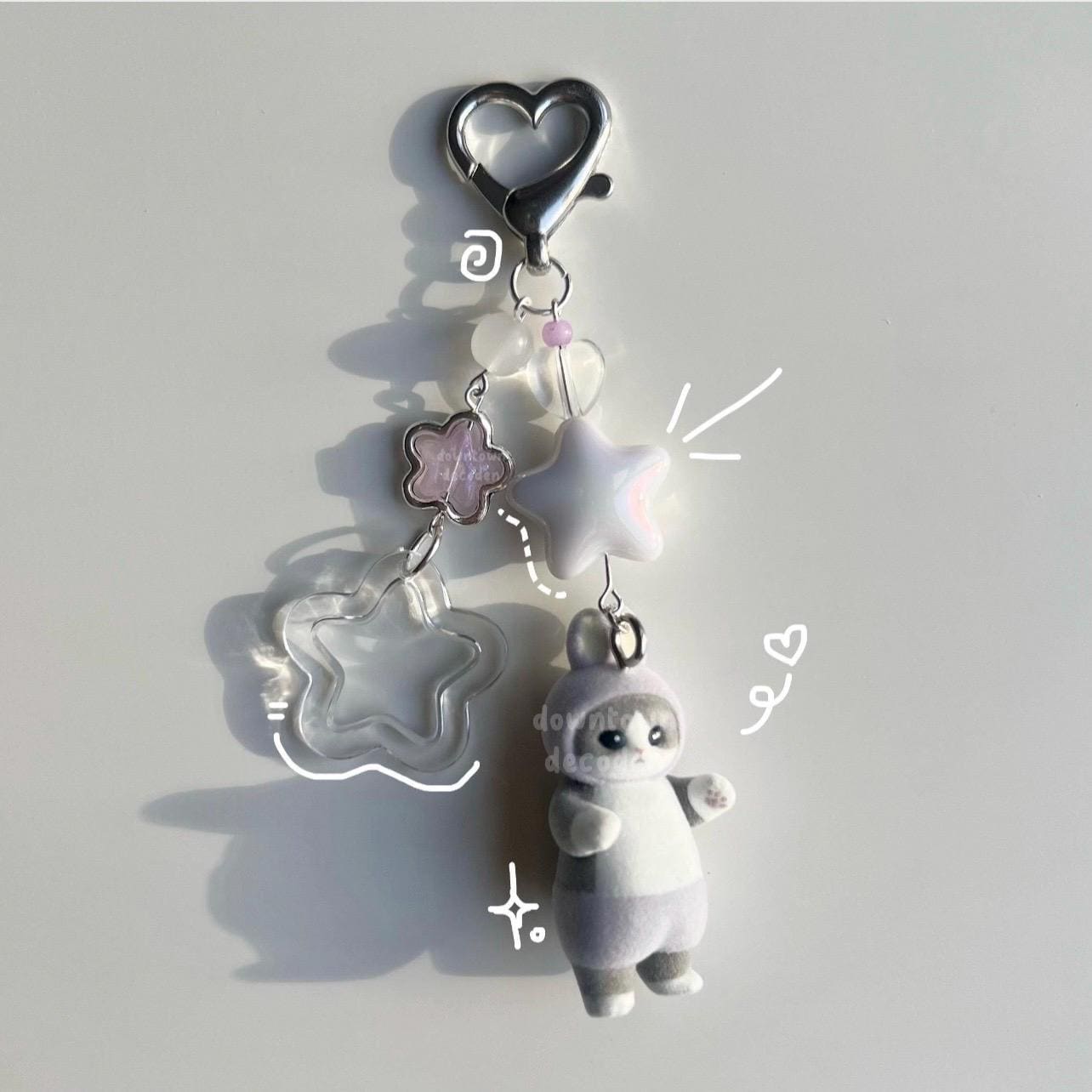 Mofus en paarse konijntjesbloem dtdeco-snuisterijsleutelhanger <3