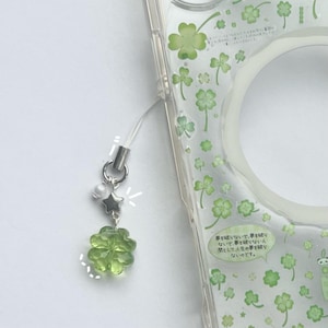 Dije para teléfono o bolso con diseño de trébol de cuatro hojas y estrella plateada de la suerte, estilo retro Juminocore DtDeco de Heisei <3