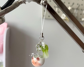 matcha cat bok choi + green tea heisei retro dtdeco juminocore japanese matcha phone / bag charm <3