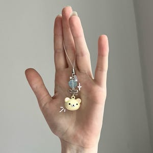 bear bell + silver bow pink/brown heisei retro dtdeco figurine juminocore keychain bag / phone charm