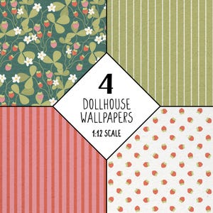 Dollhouse wallpaper set, spring wallpaper texture, 1:12 scale floral wallpaper, floral pattern paper for dollhouse